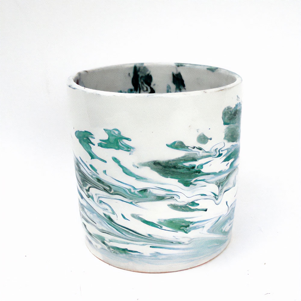 アフリカンスクエアー / マーブル柄陶器 植木鉢 緑系