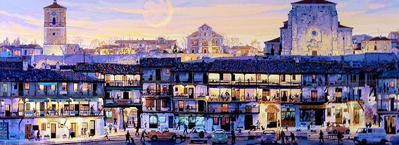 笹倉鉄平 マヨール広場 中古 大判 高級額装アートポスター 笹倉鉄平