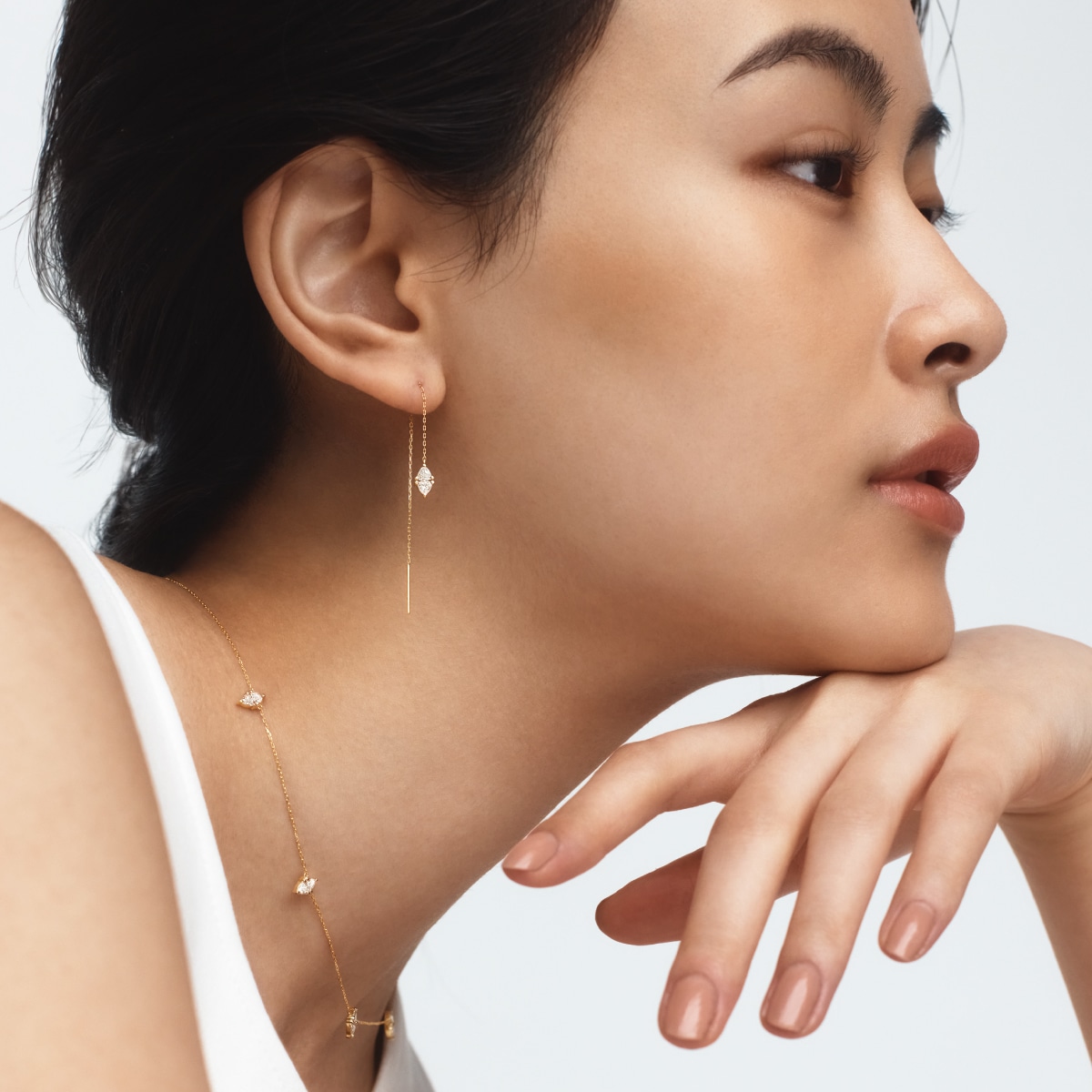 ROCCA チェーンピアス PGダイヤモンドK18 箱付き ROCCA チェーンピアス