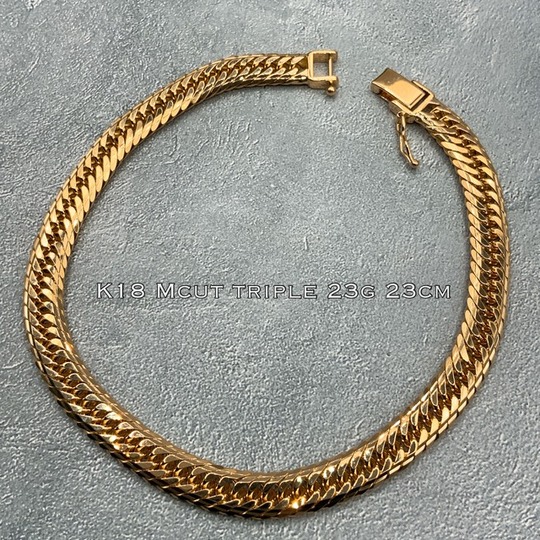 K18 Mカット トリプル 23g 23cm 喜平 アンクレット 品番 kmt-2323 Mcut