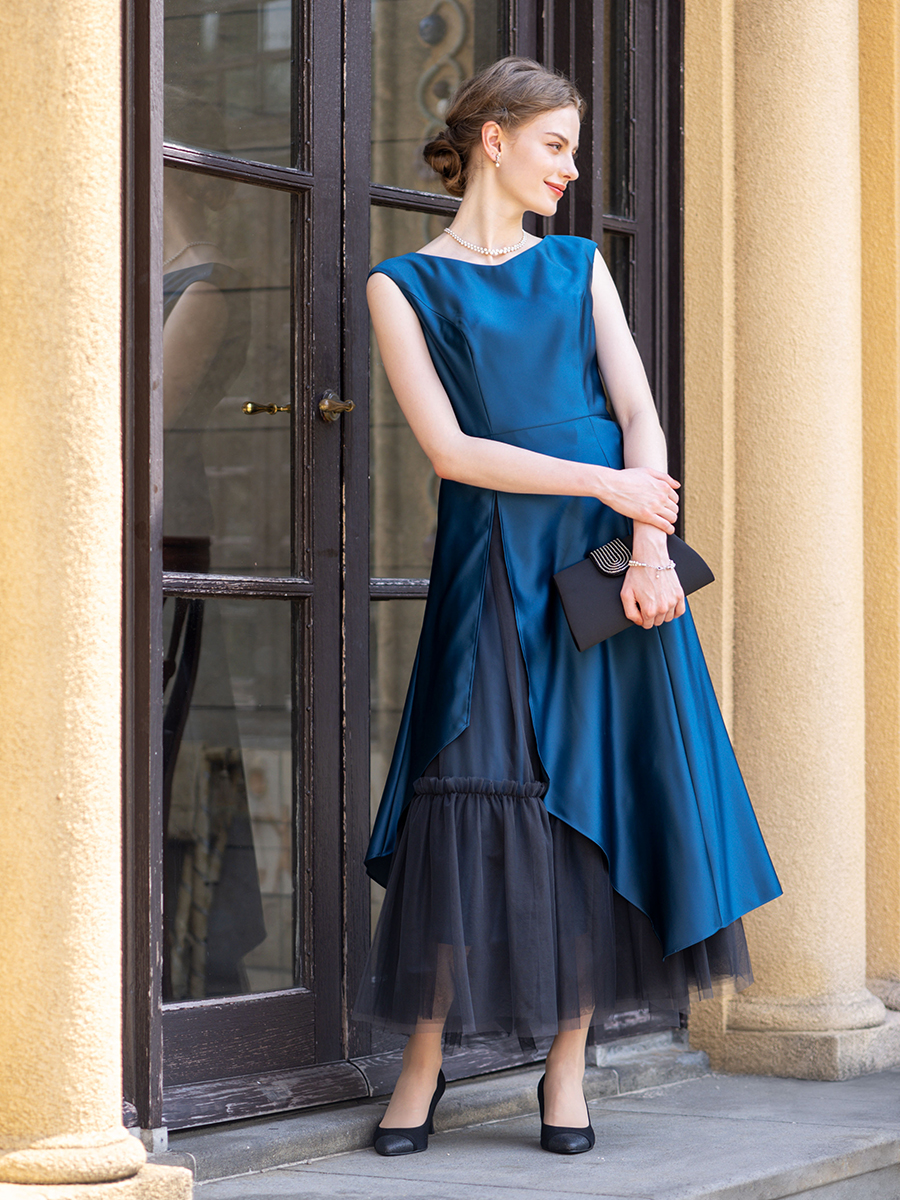 AIMER グリッターチュールフロントギャザー袖付きレースアップ