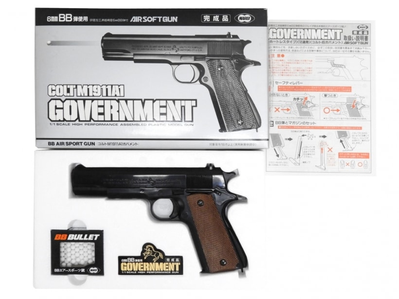 コルト M1911A1ガバメント 手作り ギルデッドV12風 エアコッキング2丁