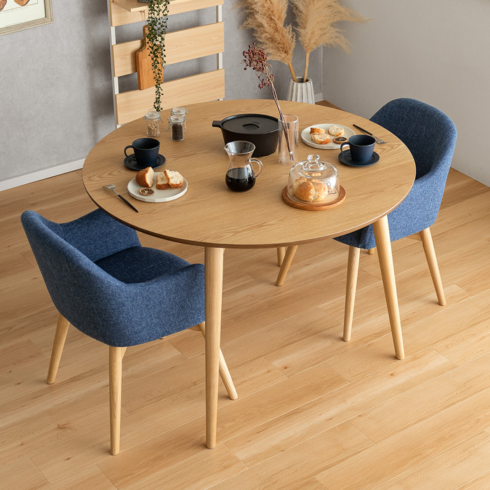 4人用 ウッドダイニング Calma(カルマ)円形テーブル&回転式チェア5点