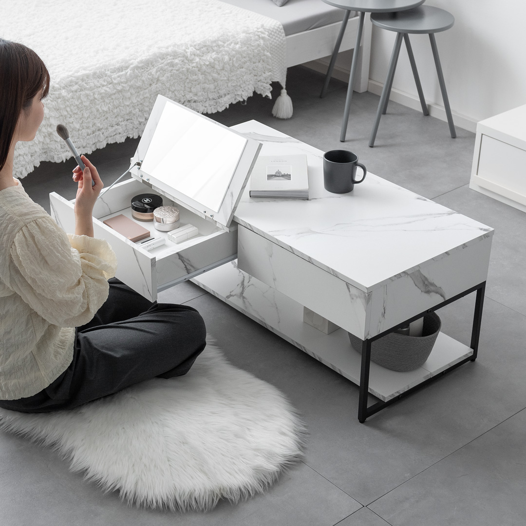 訳あり品 写真をご確認グレーのマーブル調ドレッサー80cm 108-06 訳