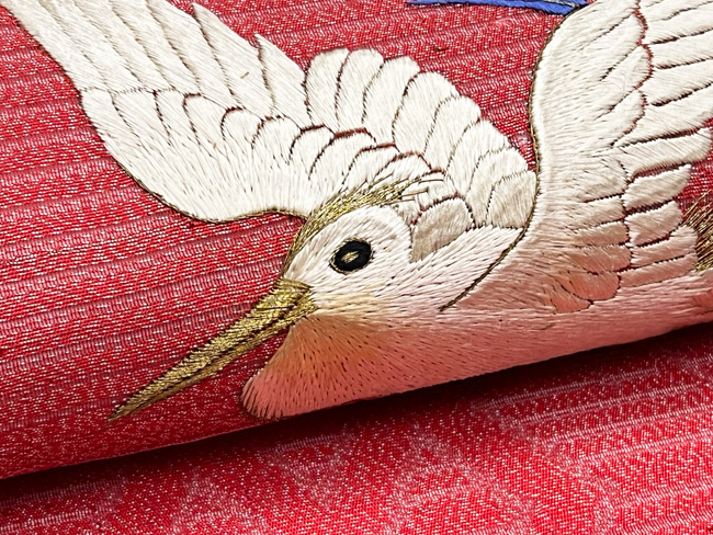 鷺と芦水辺の風景刺繍名古屋帯 77,000円(税込)帯23-05-65