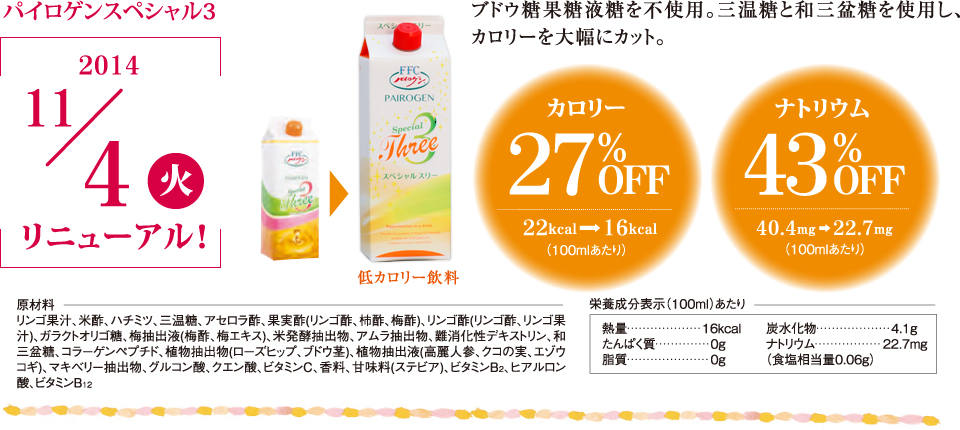 2014年11月、FFCパイロゲンスペシャル3とノンカロリーパイロゲンが