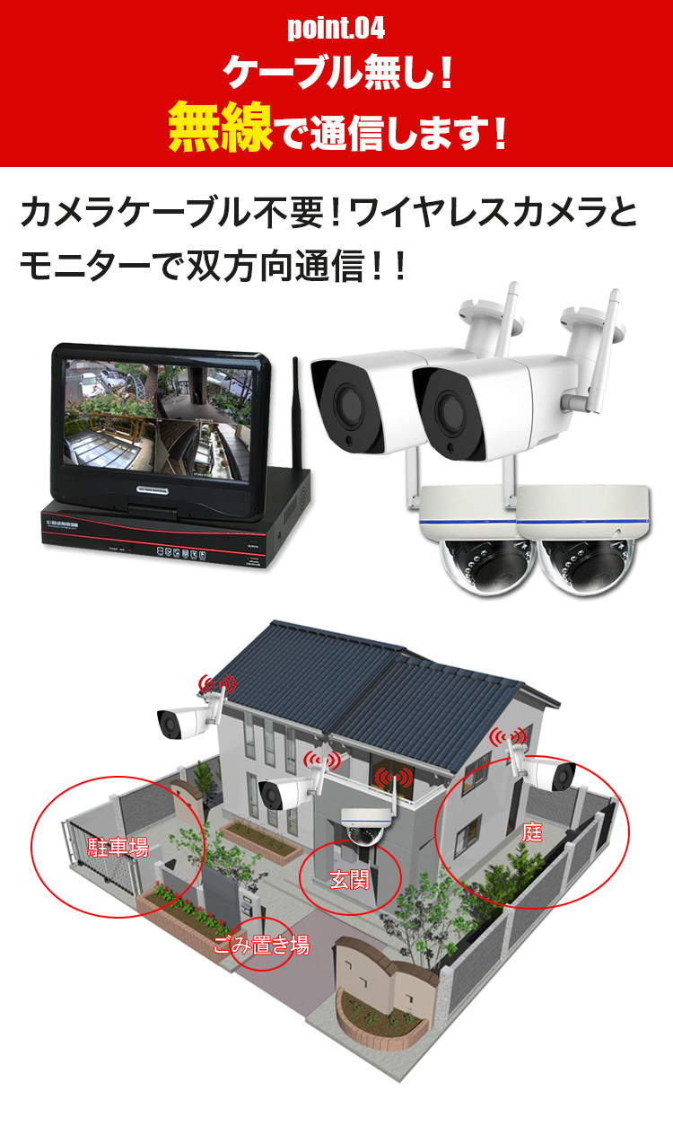 防犯カメラ 屋外 録画機能付き 防水 大型カメラ2台セット ワイヤレス