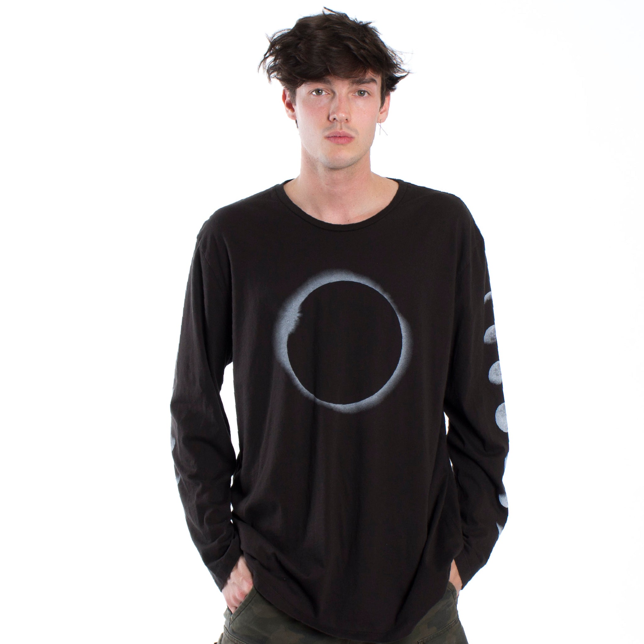 Altru Men's Moon Eclipse Crescent Phases Long Sleeve Graphic Tee