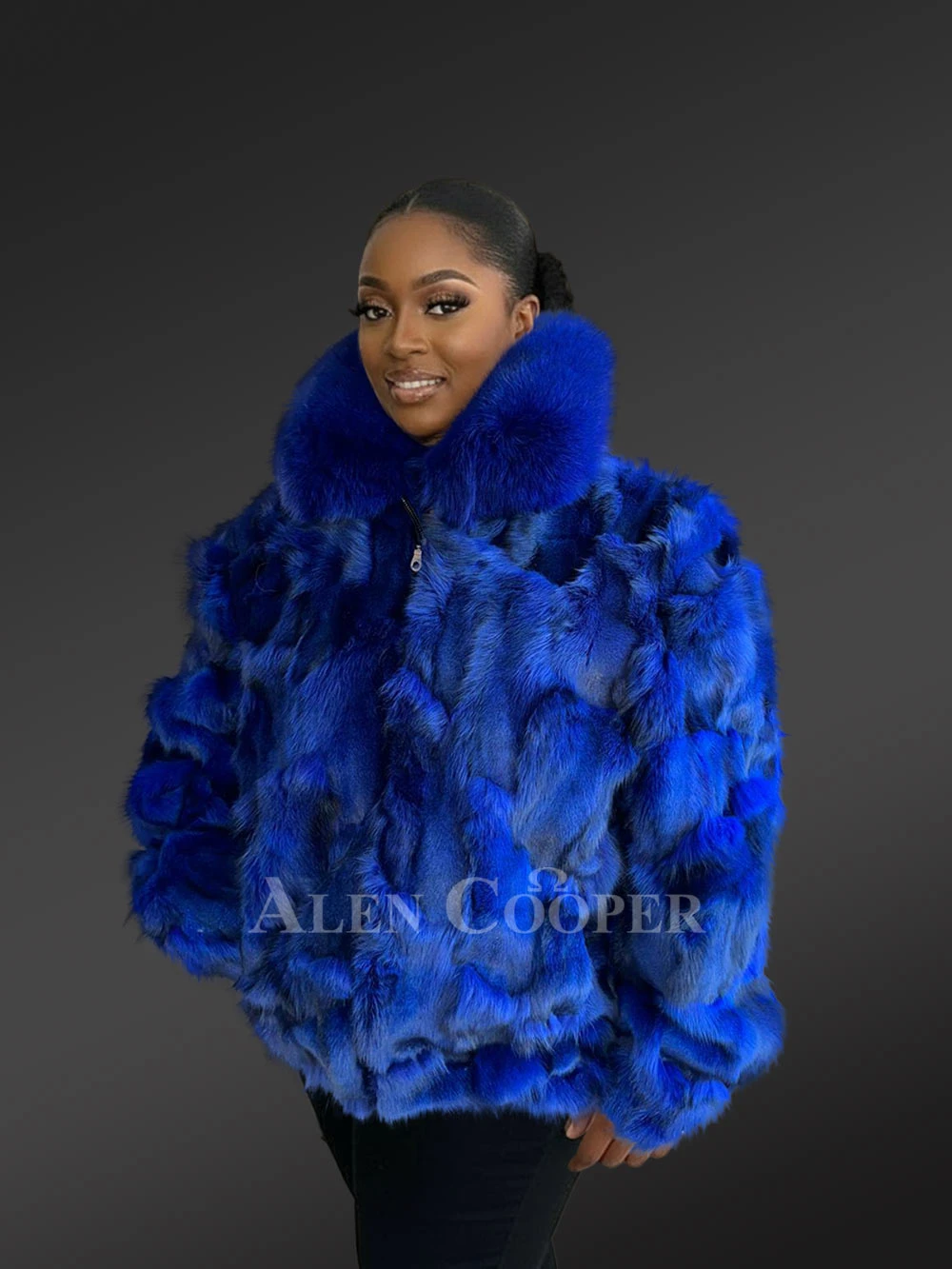 Women's Dyed Blue Fox Fur Jacket