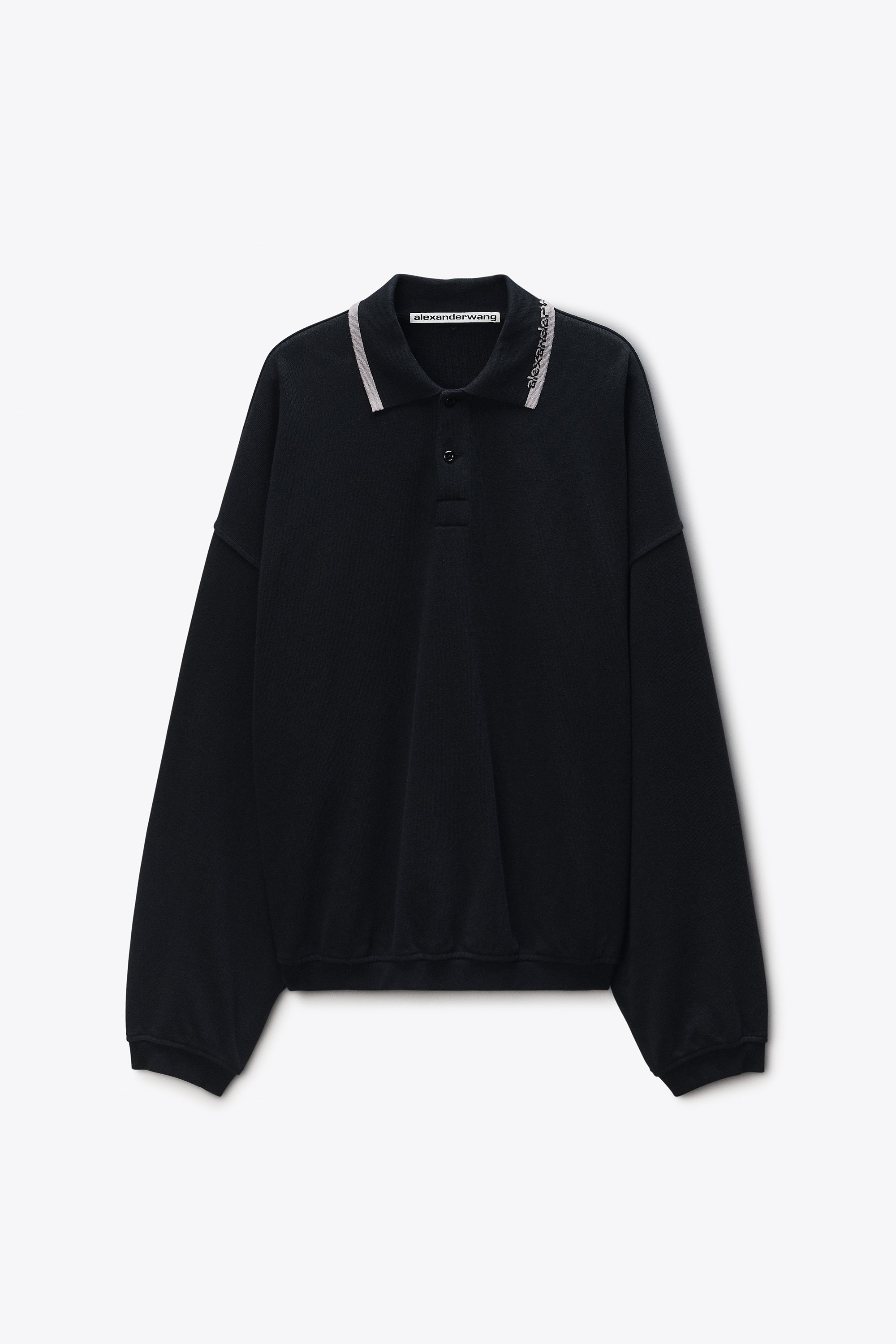 Long-Sleeve Polo Shirt in BLACK | alexanderwang®