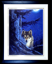 ☆狼 青い森 絵、版画 真作 ジョウナイトウ直筆 ジョウ ナイトウ 狼