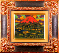 田崎廣助「桜島」リトグラフ 印章有 エンボス印有 額縁入り 田崎広助