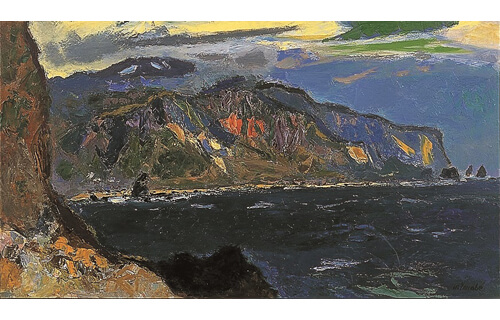 田辺 三重松 パステル画 箱館郊外 絵画 ハワイの街 田辺 三重松