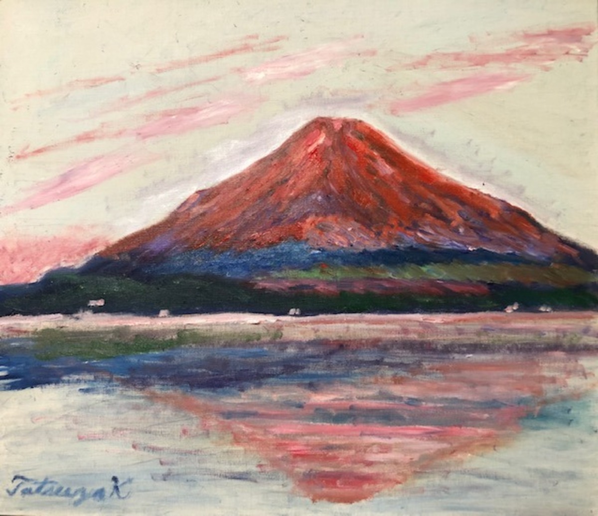 赤富士 百瀬善明 3D 立体画 風景画 絵画 日本画 富士山 盛り絵 美術品