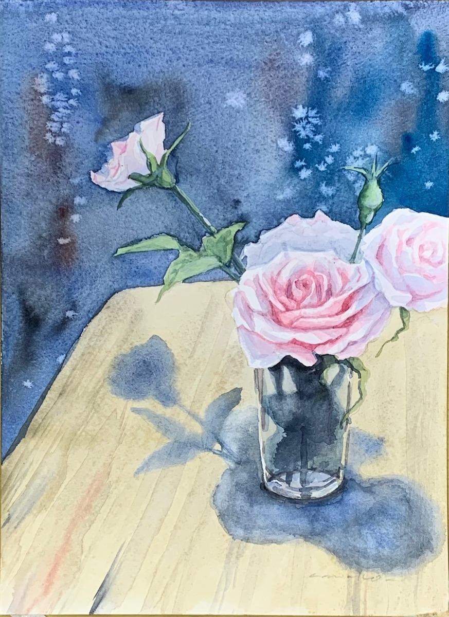 油絵 風景画 さざんか(山茶花) P10【12月】 油絵 風景画 さざんか