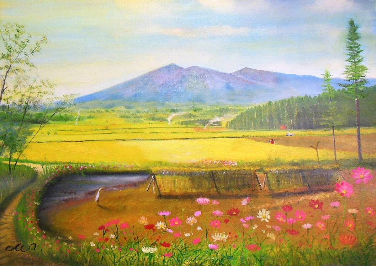 絵画原画油彩画油絵一点物アート作品自作の絵風景画「二上山」