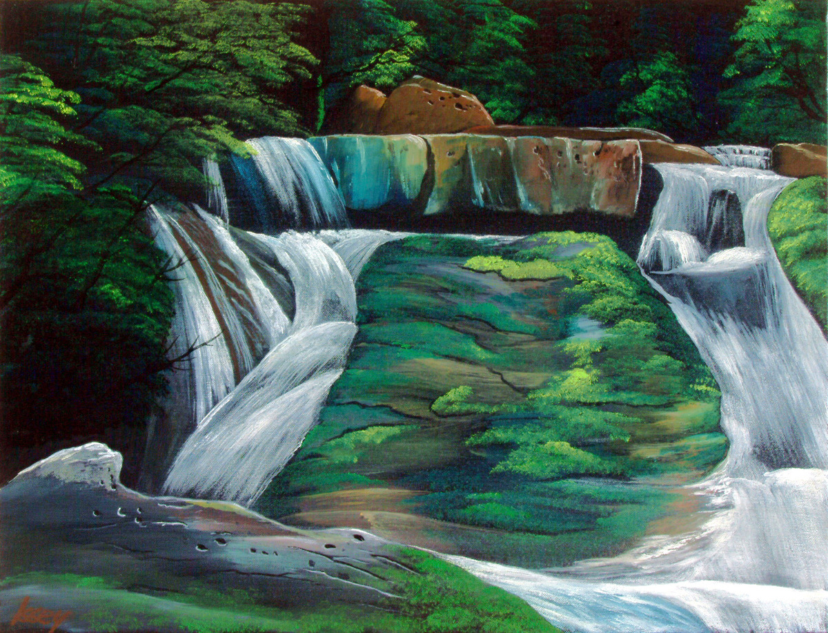 綺麗な滝の油絵 サイン入り F0サイズ 綺麗な滝の油絵 サイン入り F0サイズ