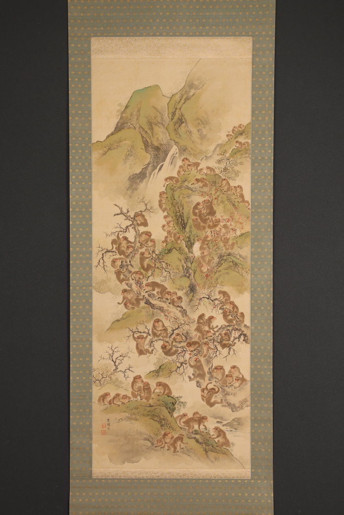 骨董掛け軸】山水図 中国唐時代 贯休 肉筆保證唐物唐本 AK615A12-