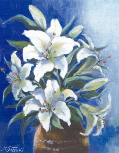 絵画】ボタニカルアート「カサブランカ純白の貴婦人」原画