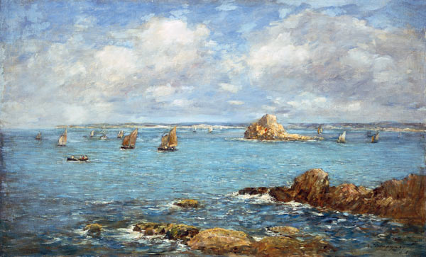 Douarnenez, sea bay with ships - Eugène Boudin as art print or