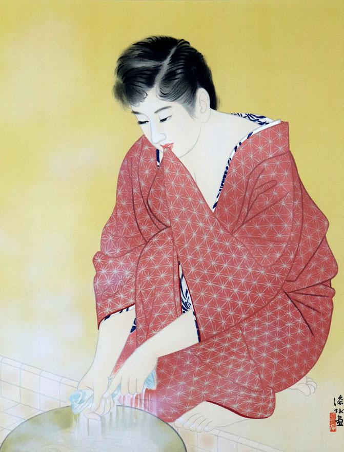 額装 木版画 伊東深水 「浴後」モモセ版画 美人画 手摺 札幌市北区
