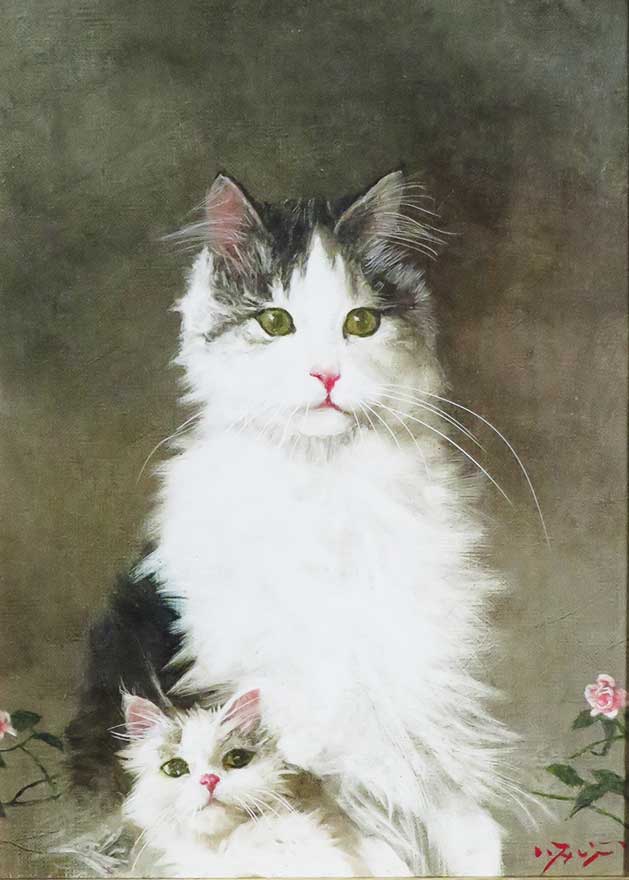 希少画集画、高級新品額・額装付、猫 ネコ ねこ cat、絵画 油彩画 動物画52