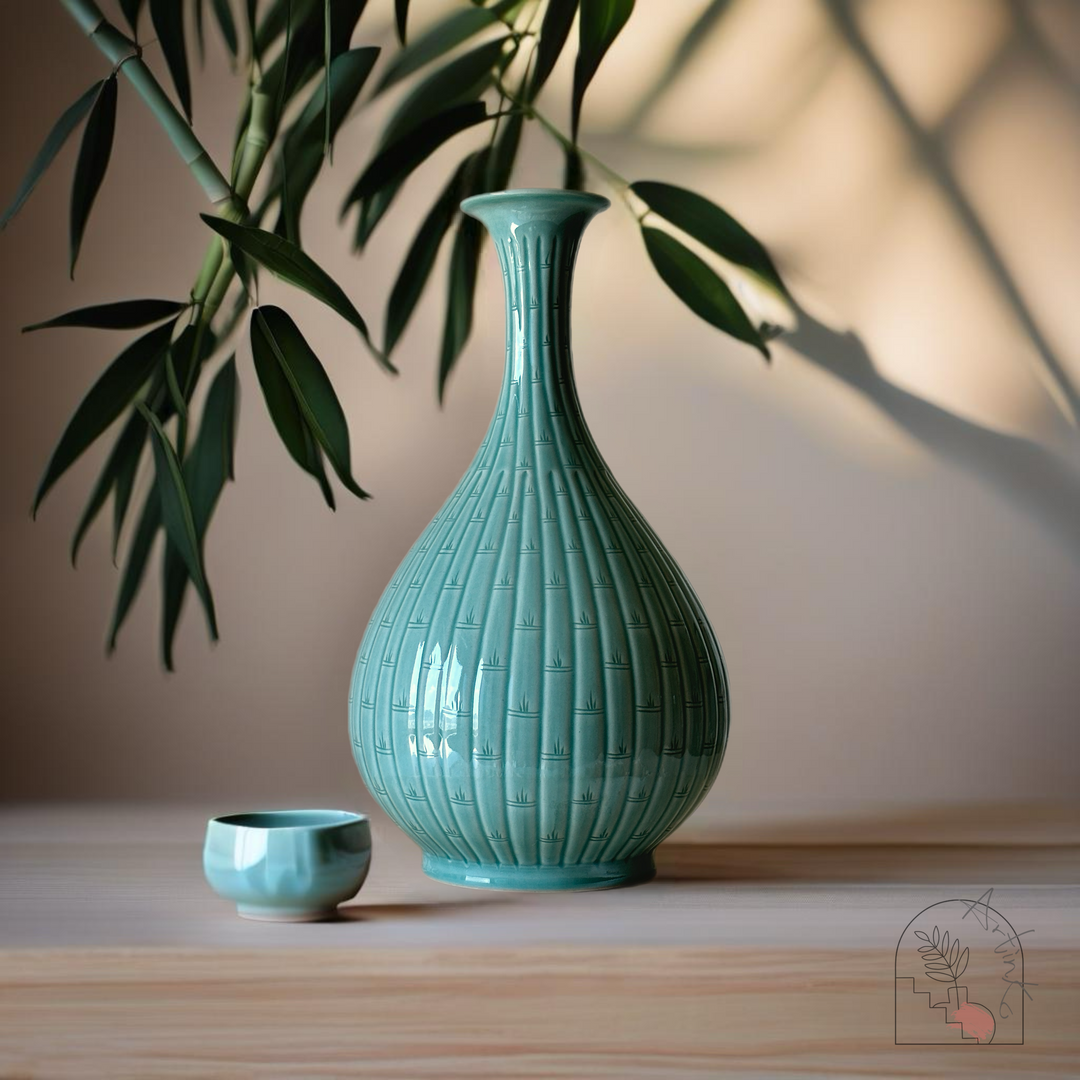 竹節模様の手作り韓国青磁花瓶 – ArtinKo