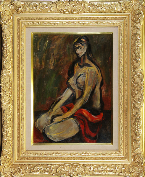 金寅化（キム・インファ）油彩 蓮 絵画 額縁 黄色の菊の油彩画