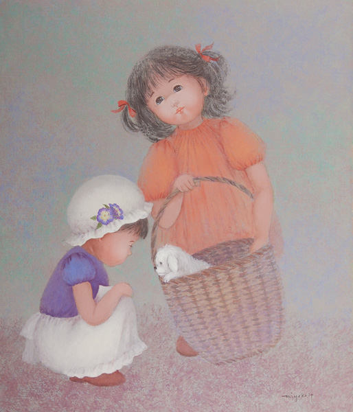 はしぐちみよこ「ひまわりの風」油彩F3号 画面右下・キャンバス裏に