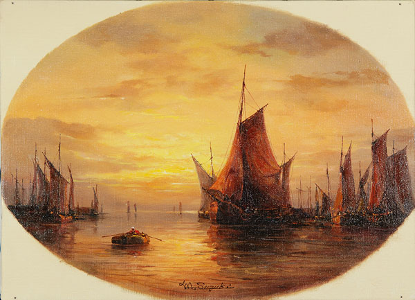 油彩画肉筆 海洋画家 鈴木政輝 作 「遥かな旅路」 41cm×53cm 風*様