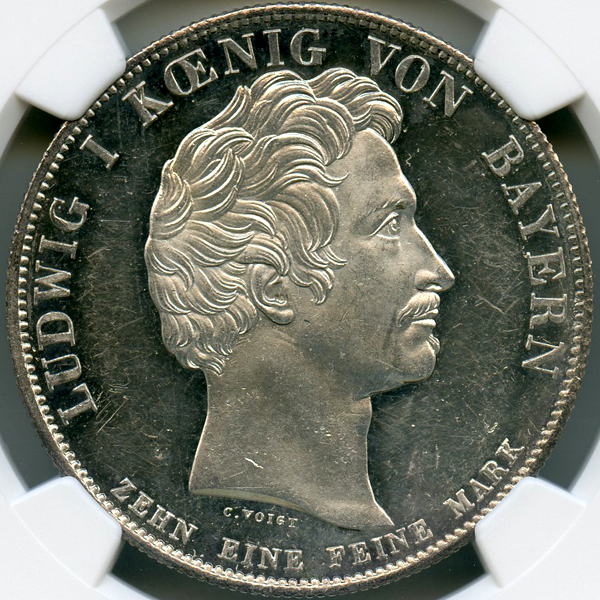 ドイツ バイエルン ルートヴィヒ1世戴冠記念 1825年 ターラー 銀貨 NGC