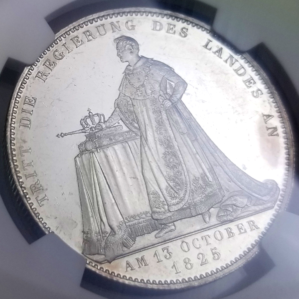 ドイツ バイエルン ルートヴィヒ1世戴冠記念 1825年 ターラー 銀貨 NGC