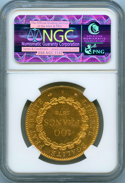 1879A フランス G100フラン エンゼル金貨 NGC MS63 フランス