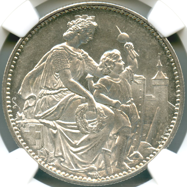 スイス シャフハウゼン 射撃祭 1865年 5フラン 銀貨 NGC MS65 | ARK