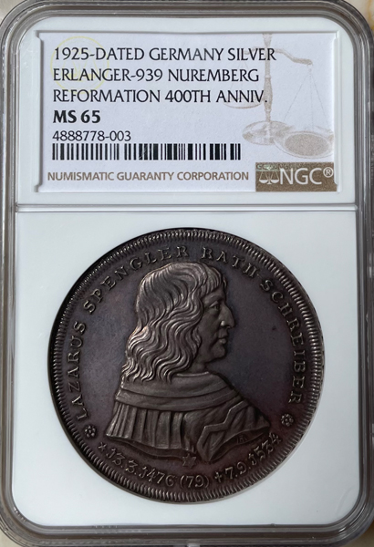 ドイツ ニュルンベルク 宗教改革400周年記念 1925年 銀メダル NGC MS65