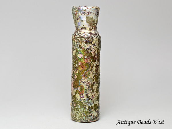 ローマングラス 小型ガラス瓶 透明感 オレンジ斑点