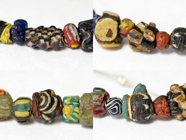 2210】古代ローマン&イスラム中小粒モザイクガラスビーズ一連,とんぼ玉