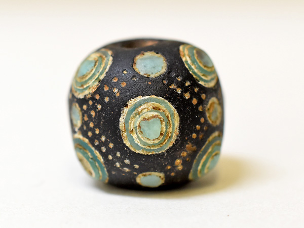 2312】中国戦国とんぼ玉 重ね水色多眼貼付大玉,アンティークビーズ