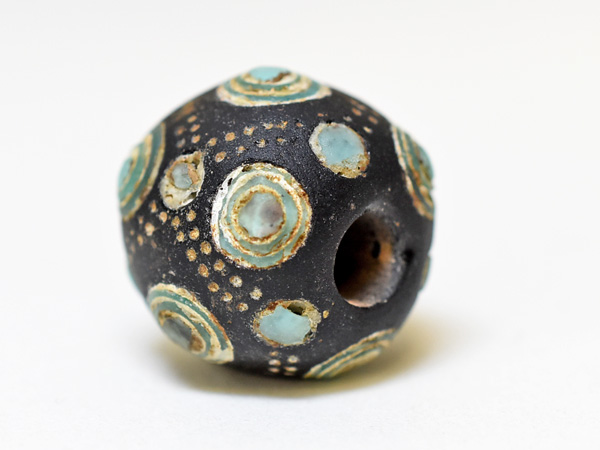 2312】中国戦国とんぼ玉 重ね水色多眼貼付大玉,アンティークビーズ