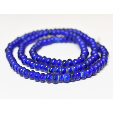 ☆X2702☆古代とんぼ玉 (A08) モザイク 白青 ガラスビーズ 紡錘形