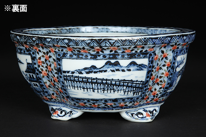 藍九谷様式 伊万里焼 染付 瓜型 鉢 水指 古民藝 Q2281