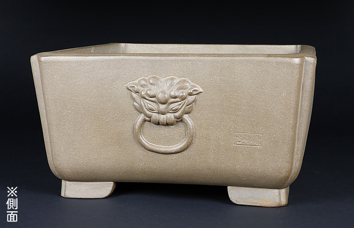 希少色 超特大鉢 中国宜興 黒泥中帯切足長方鉢 落款 盆栽鉢 希少色 超