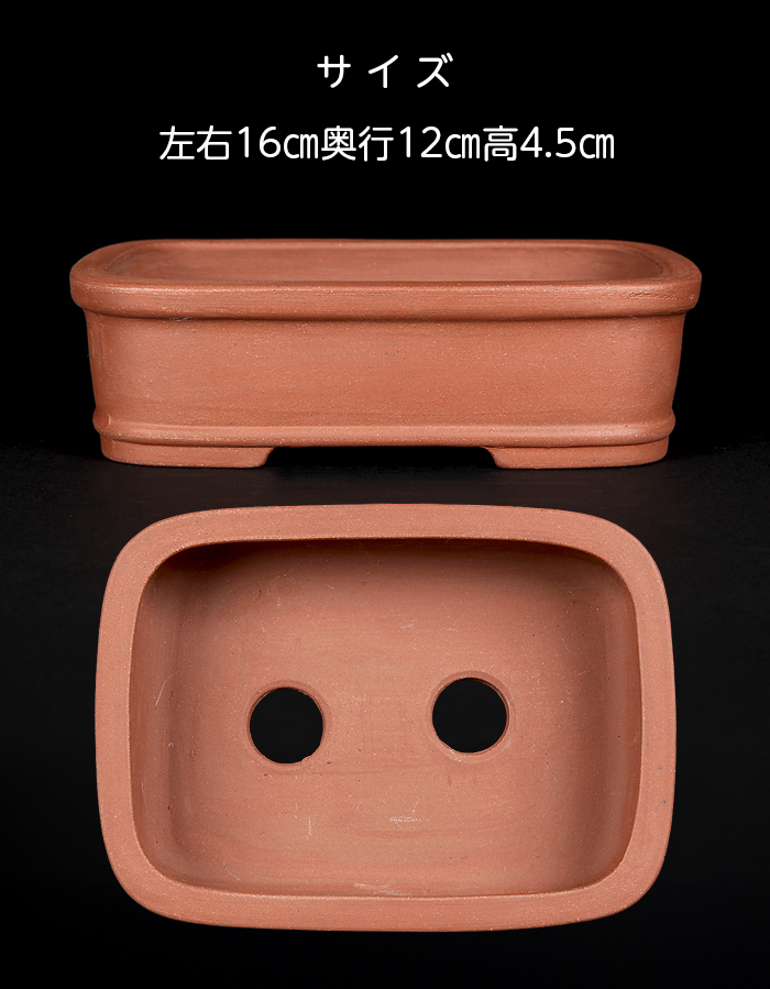 盆栽鉢】 中国鉢 落款印あり 紫砂 胴紐正方鉢 盆栽鉢】 中国鉢 落款印
