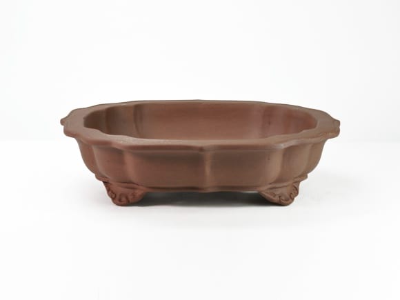 希少！！大型 朱泥六角切脚額入懸崖鉢 ラン鉢 正方 盆栽鉢 希少