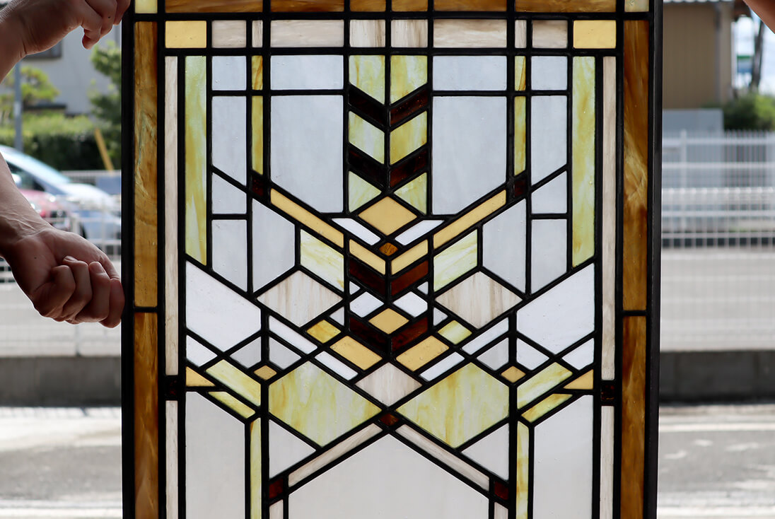 特大 62cm ステンドグラス パネル フランク・ロイド・ライト風 幾何学