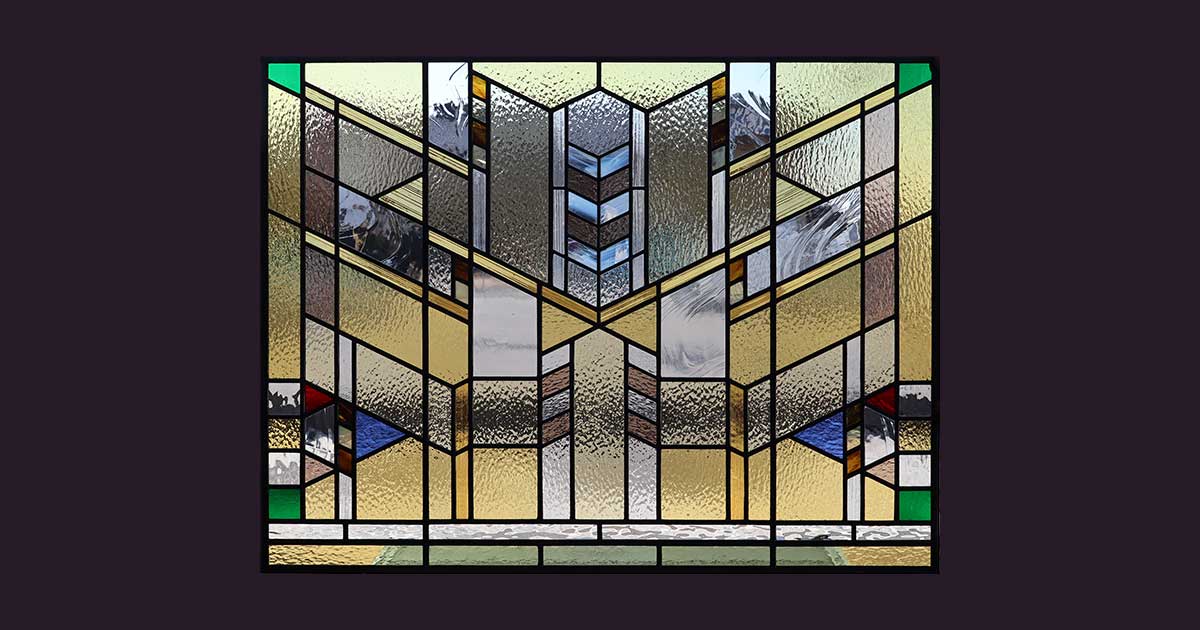 特大 62cm ステンドグラス パネル フランク・ロイド・ライト風 幾何学