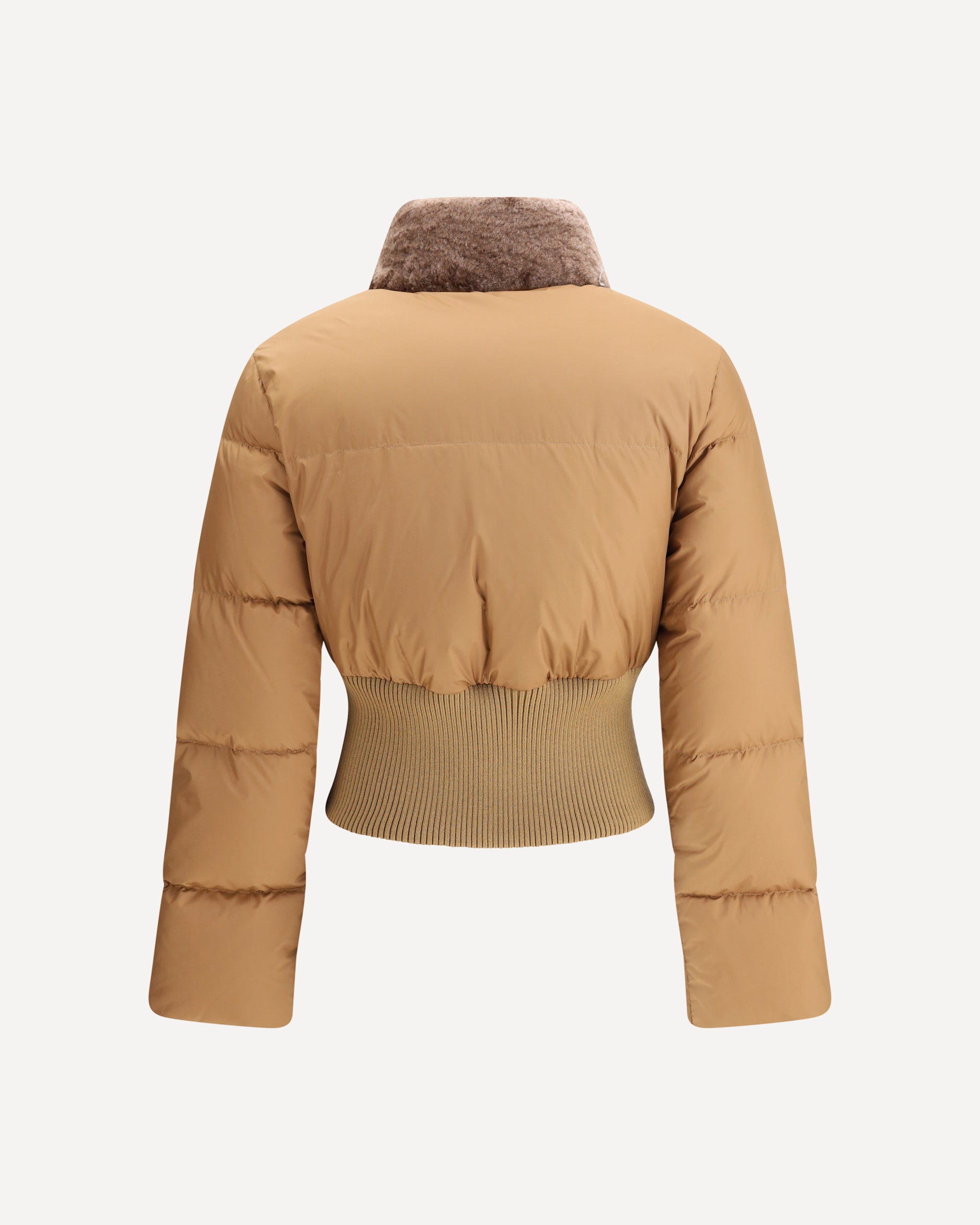 FENDI Cropped Down Jacket with Shearling lining BROWN | Base Blu