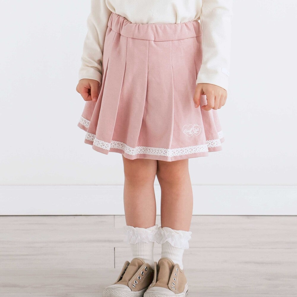 お揃い】裾レースラインタックスカパン(90~130cm)(90cm ピンク