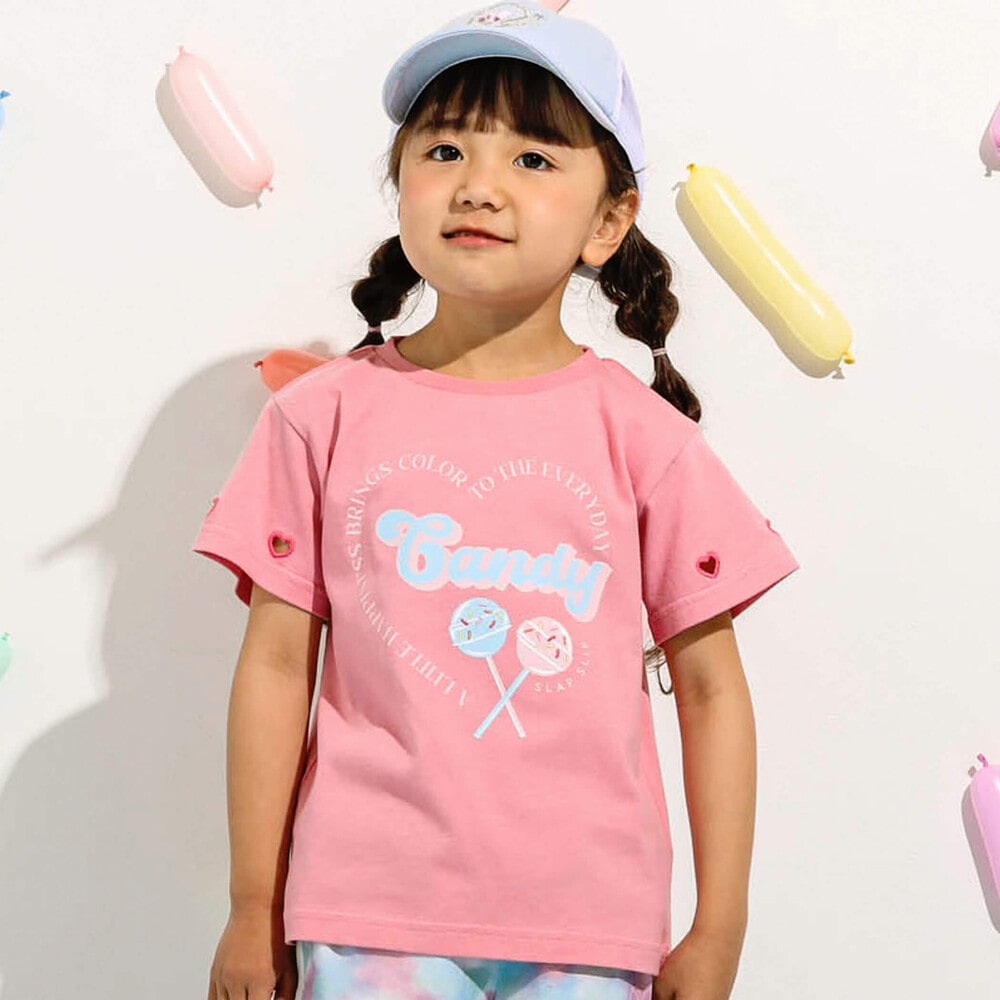 接触冷感】ハートくり抜きスイーツプリント半袖Tシャツ(90~130cm)(90cm