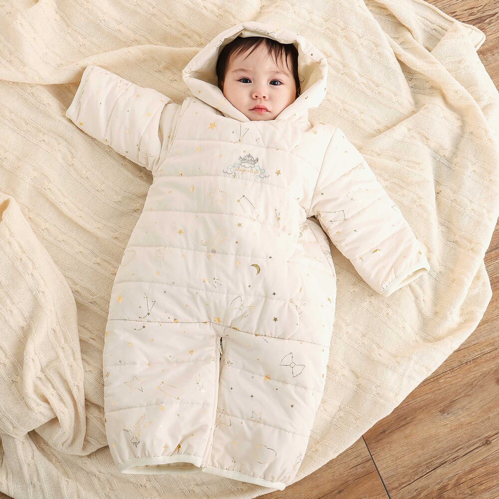 お揃い】総柄胸刺しゅう裏フリースタフタバギーオールベビー(50~80cm